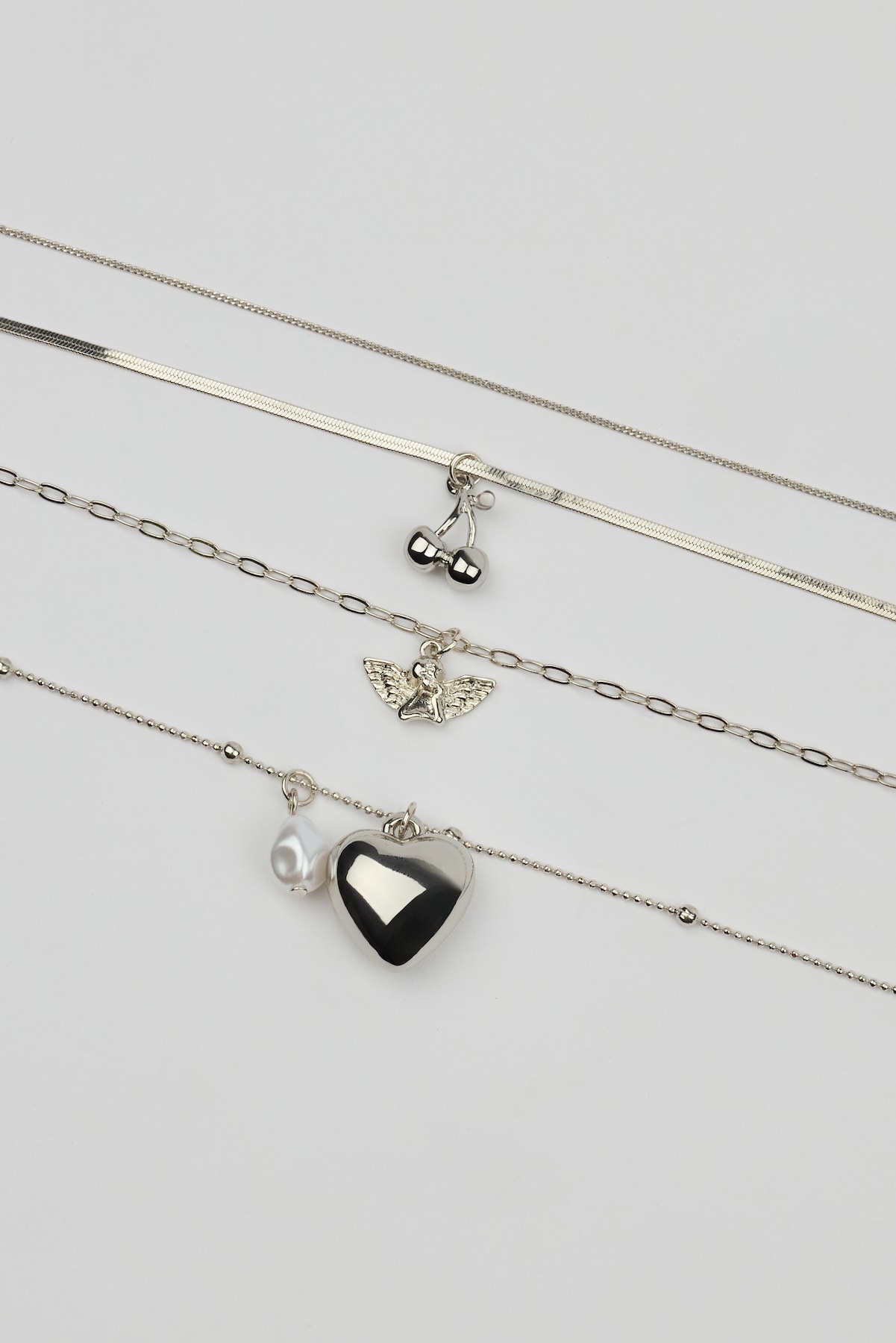 Set of 4 Angel and Cherry Pendant Necklaces